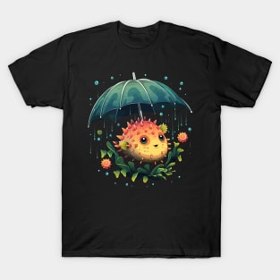 Puffer Fish Rainy Day With Umbrella T-Shirt